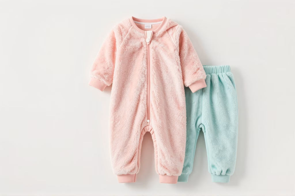 Bébé confortablement habillé d'un surpyjama douillet dans sa chambre