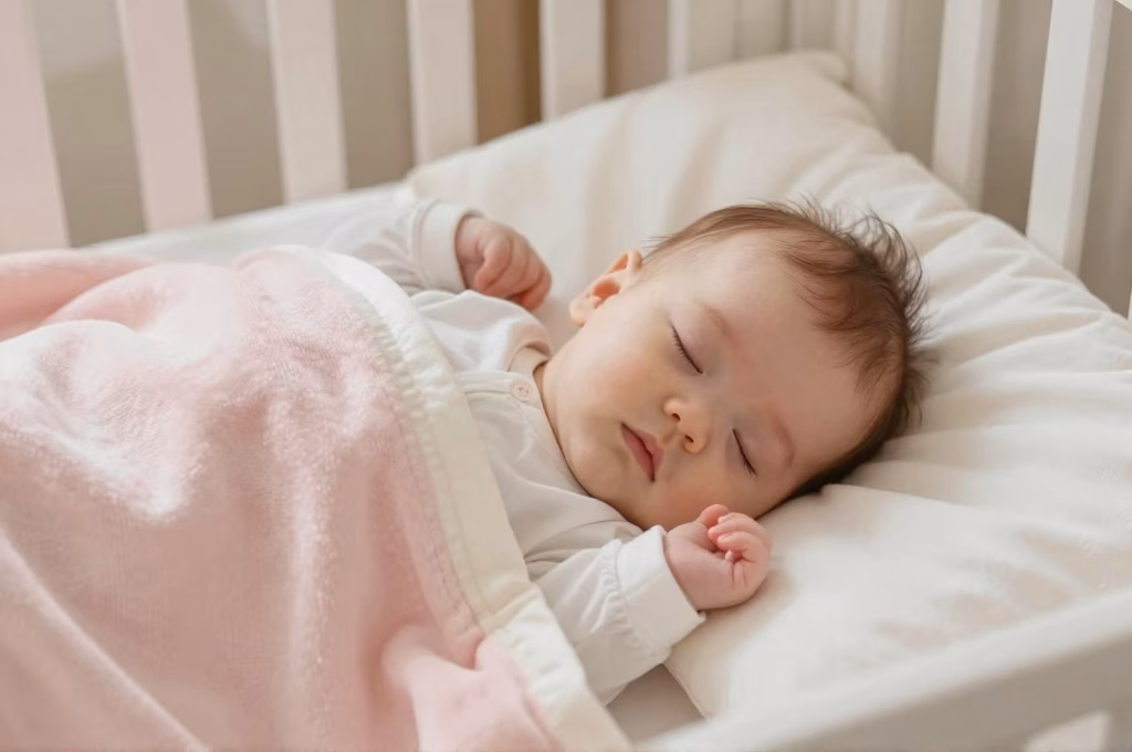 Bebe endormi sous couverture douce laine merinos chambre hiver